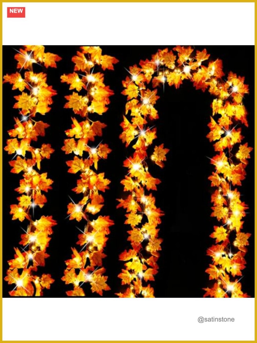 Fall Maple Leaf Garland Lights - Battery Operated 30Ft Timer